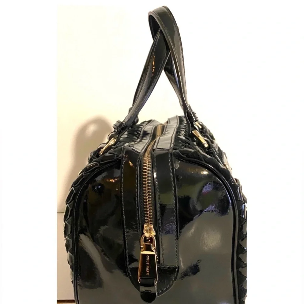 Cole Haan Black Woven patent Leather Tote Bag